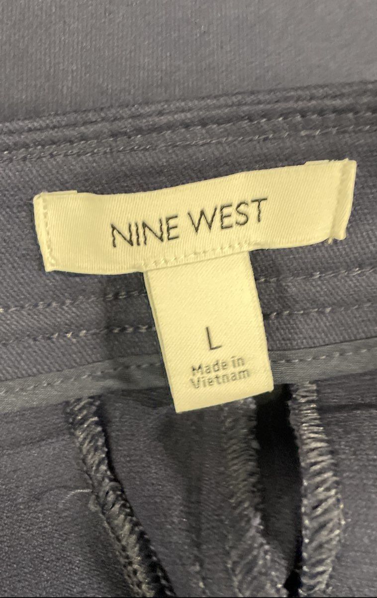 Nine West Women's Urban Safari Navy Blue Pintuck Flat Front Stretch Pants Sz L