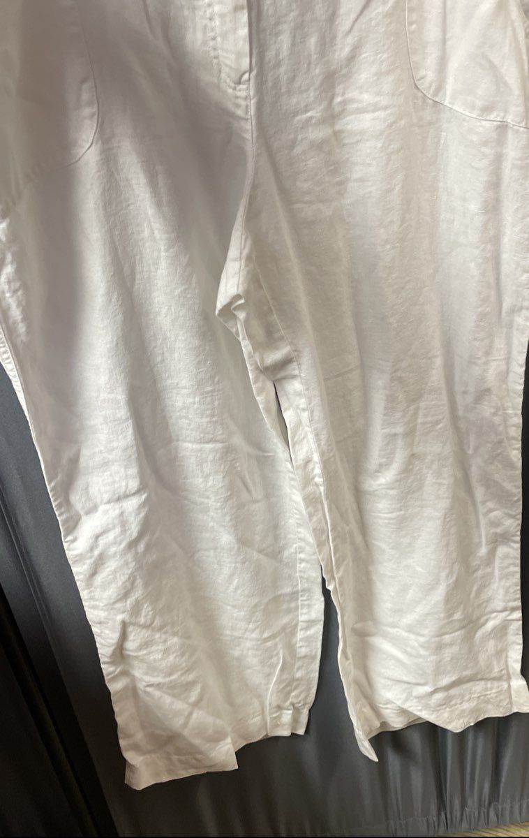 J. Jill Women's White Linen Straight Leg Elastic Waist Pocket Pants Sz 20