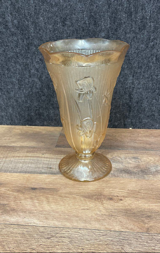 Vintage Marigold Iris & Herringbone Vase by Jeanette