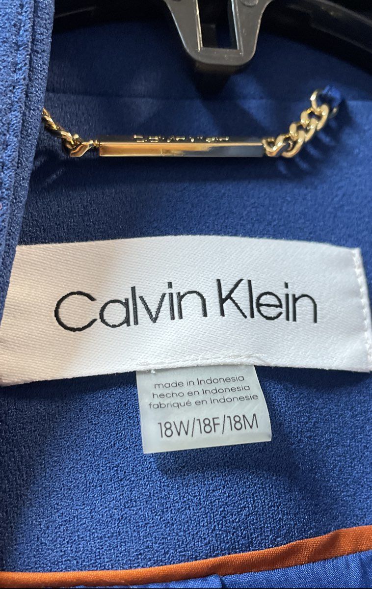 Calvin Klein Women's Blue Belted Peaked Lapel Open Front Blazer NWT Sz 18W