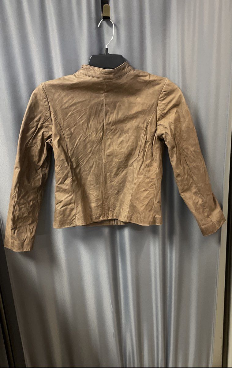 Afrika Kueros Women's Brown Leather Cafe Racer Jacket Mock Neck Full Zip Sz S