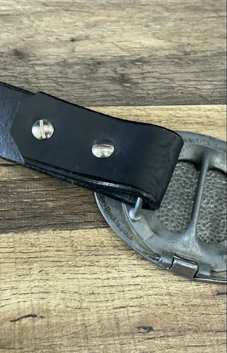 The Beer Buckle Men's Black Leather Belt Folding Drink Holder Buckle USA Made