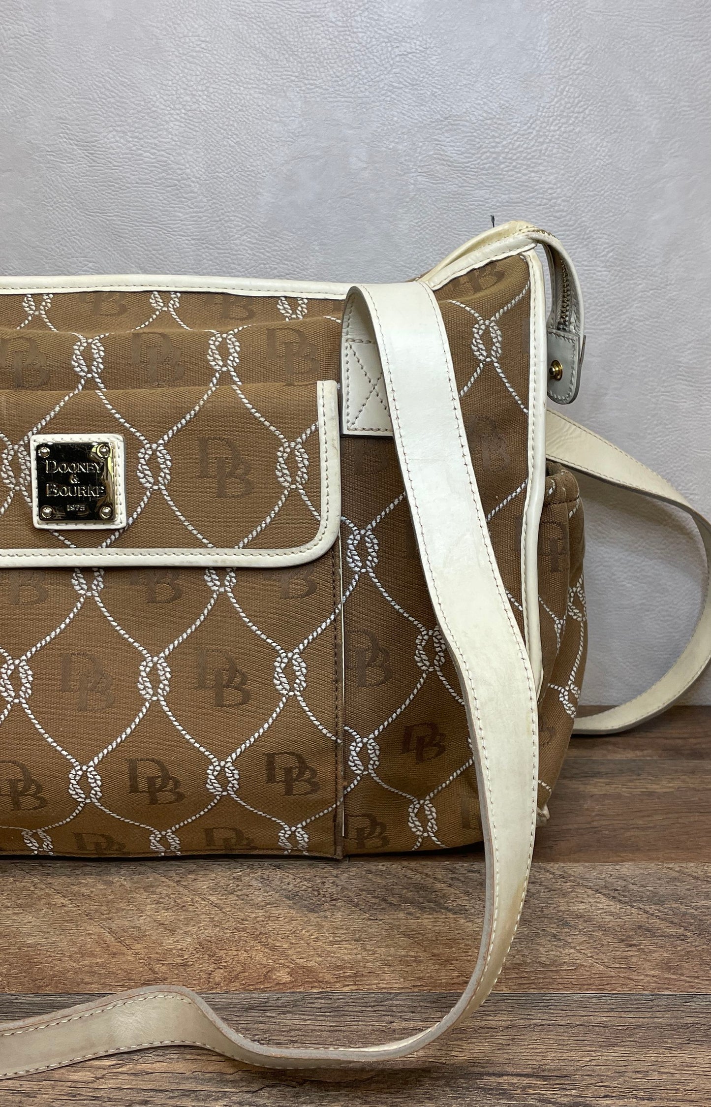 Vintage Dooney & Bourke Brown White Signature Canvas Satchel Shoulder Bag