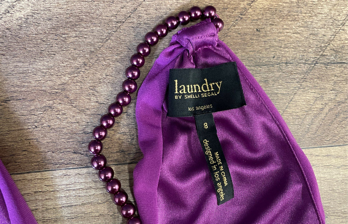 Laundry By Shelli Segal Women's Purple Beaded Strap Draped Cocktail Dress Sz 8