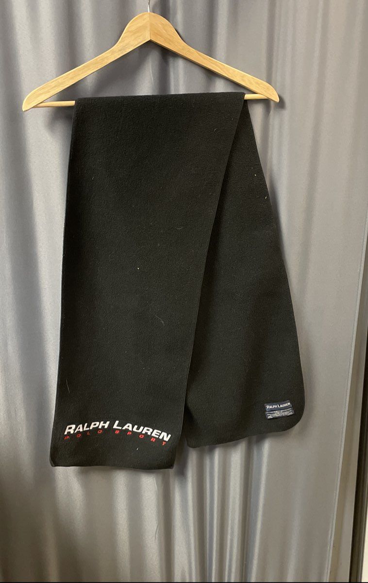Vintage 90s Ralph Lauren Polo Sport Black Fleece Scarf Embroidered Logo USA