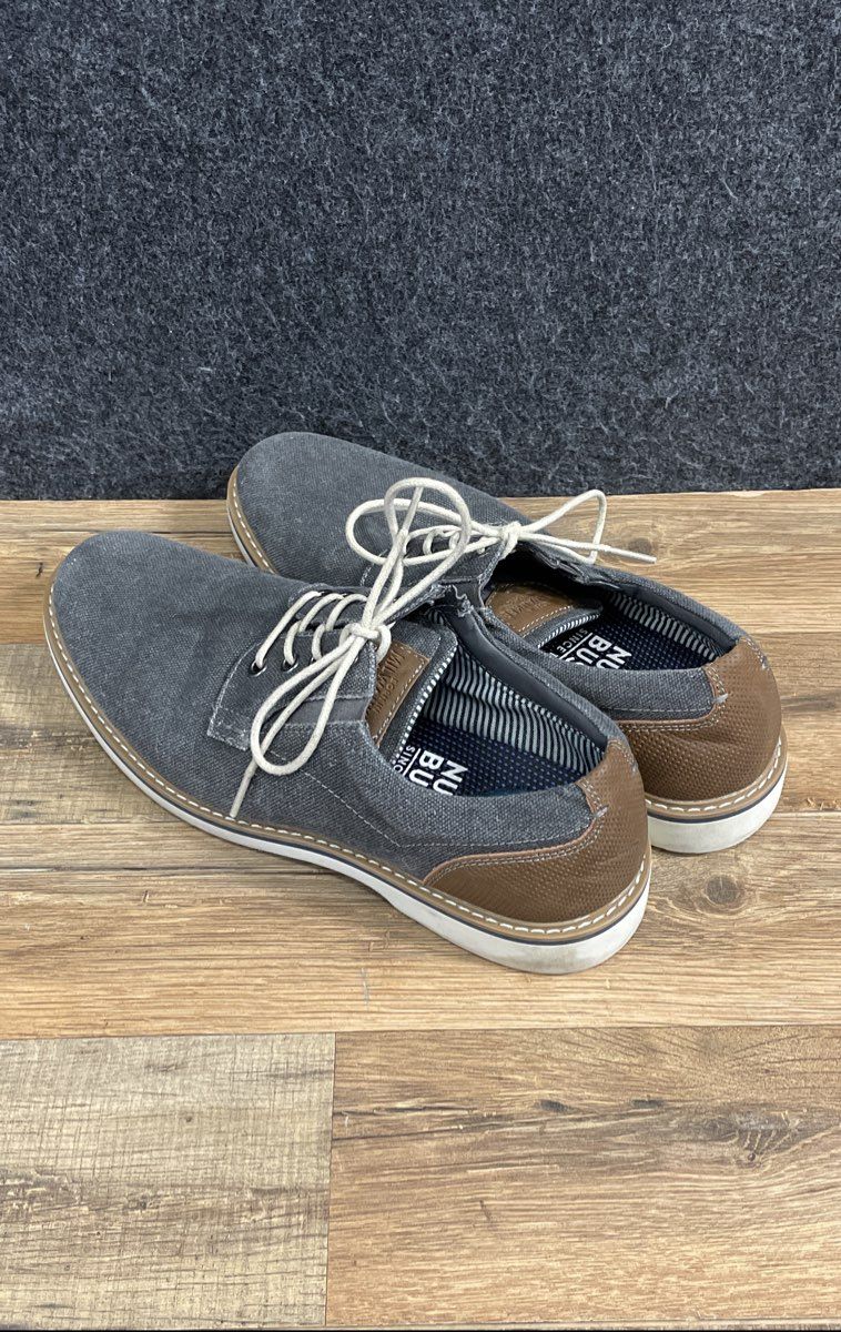 Nunn Bush Kore Grey Canvas Brown Leather Casual Oxford Sneakers Size 8