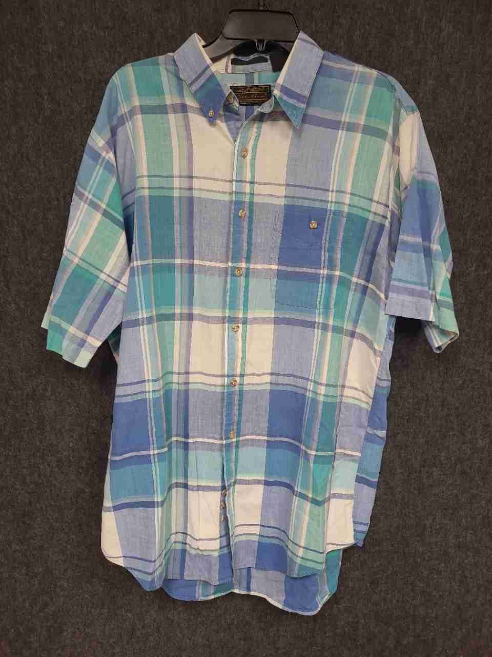 Vintage 90s Eddie Bauer Men's Plaid Short SS Cotton Button Down Shirt XL Tall