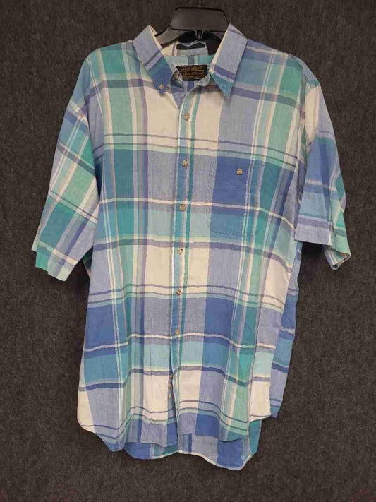 Vintage 90s Eddie Bauer Men's Plaid Short SS Cotton Button Down Shirt XL Tall