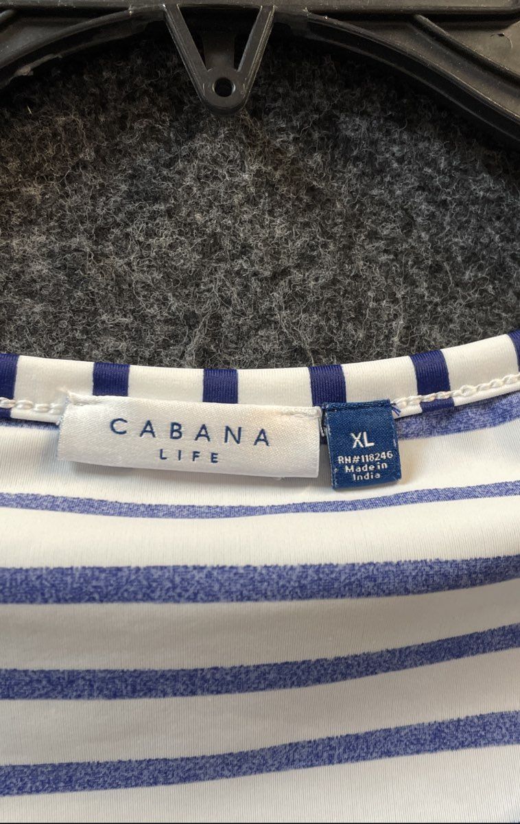 Cabana Life Women's Blue White Striped 3/4 Sleeve Tunic Dress Sz XL