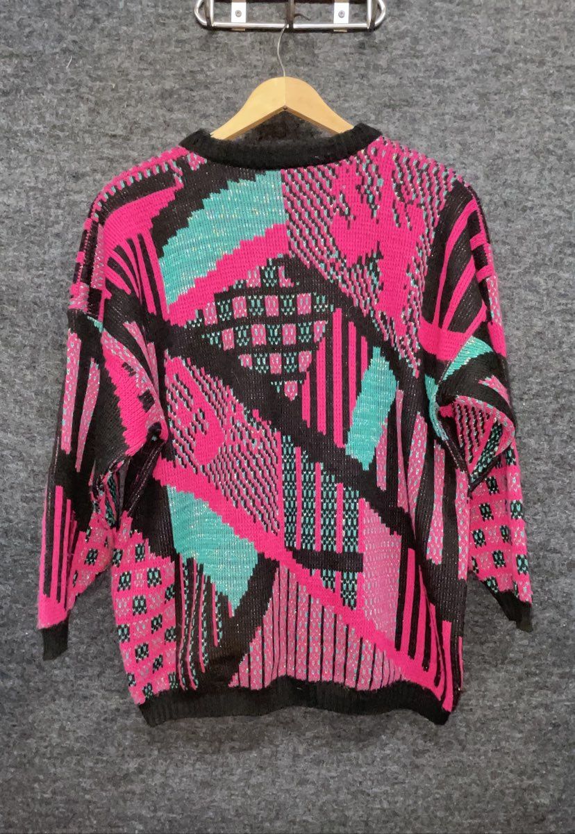 Vintage 80s Studio Graphics Women's Abstract Geometric Neon Knit Sweater Sz L
