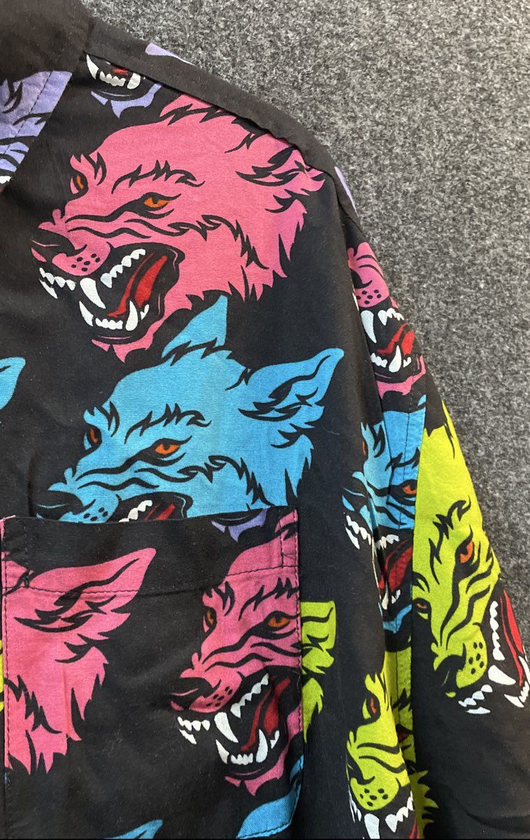 Delusions of Grandeur Wolf All Over Print AOP Rayon Button Up Shirt Sz L