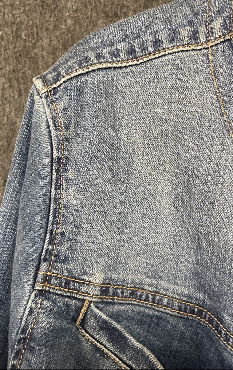 SOHO New York & Company Women's Blue Sequin Bird Jean Jacket Frayed Hem Sz XL