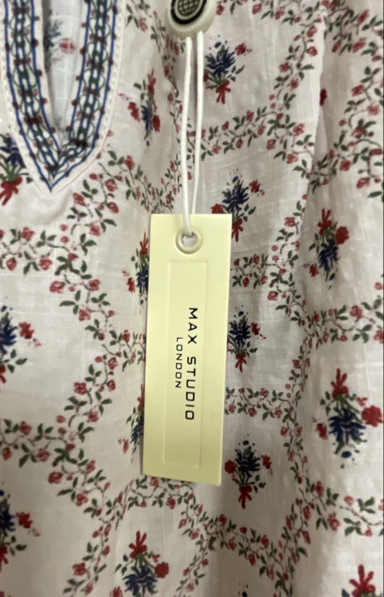 Max Studio Women's White Floral Boho Ruffle Puff Sleeve Blouse Size M NWT