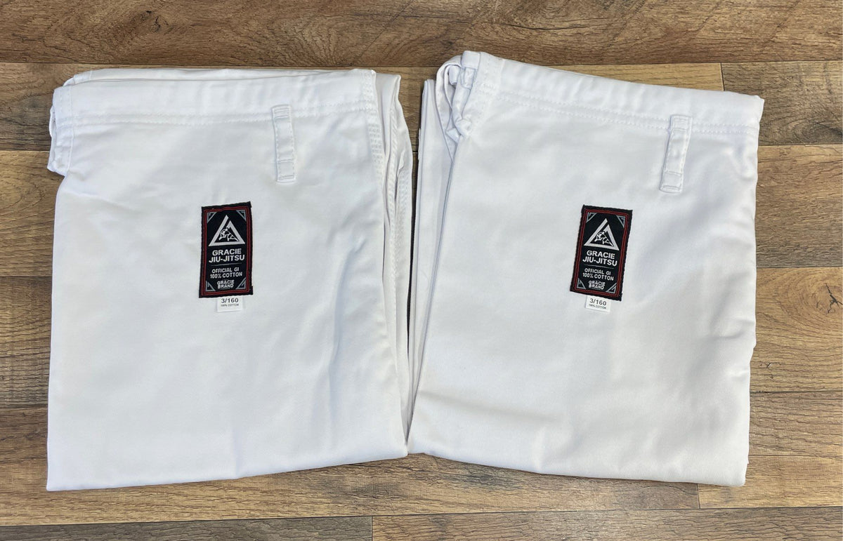 Gracie Jiu-Jitsu Official White Gi Pants & Belts Lot 2 Pairs 3 Belts Sz 3/160