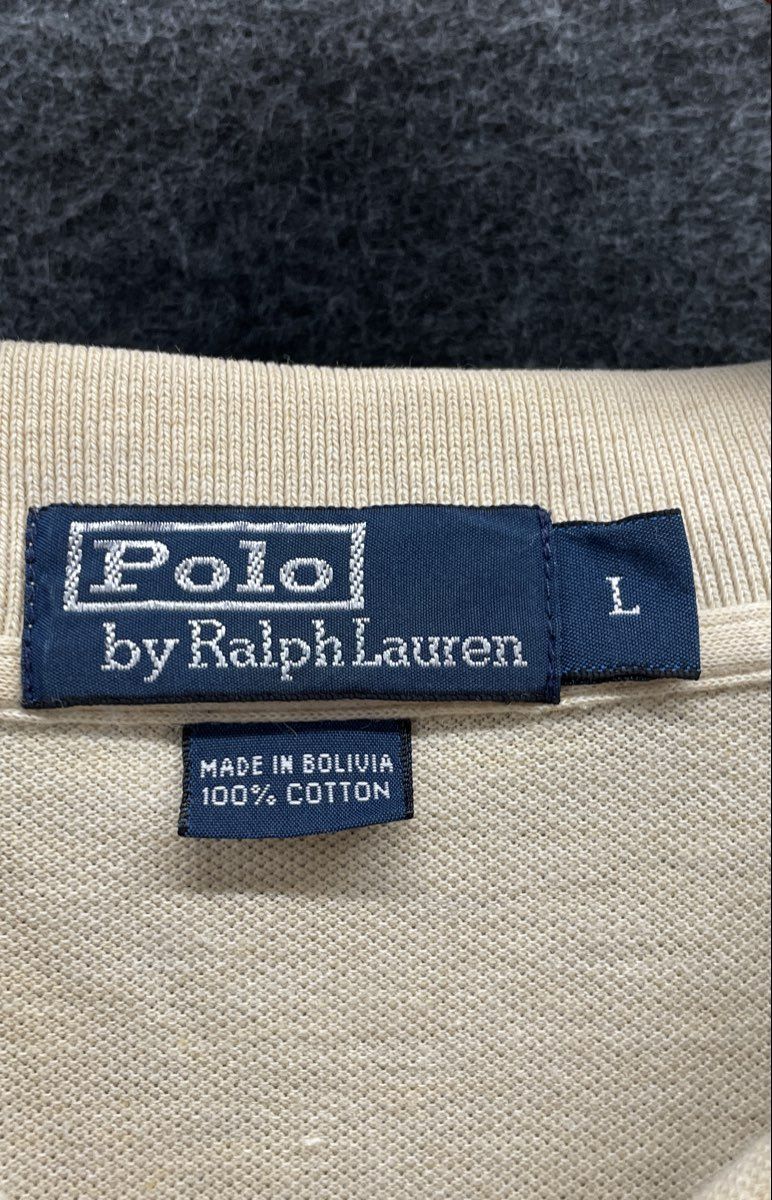 Polo Ralph Lauren Men's Long Sleeve Polo Shirt Beige Vintage 90s Pique Cotton L