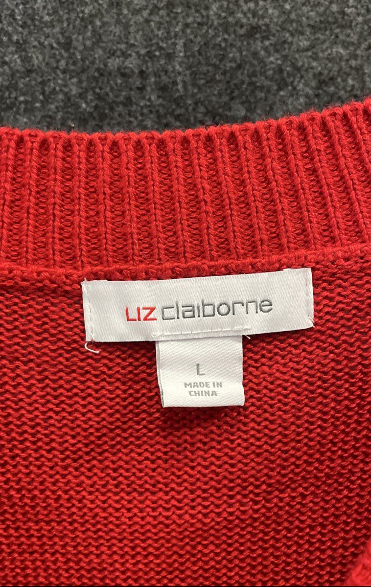 Liz Claiborne Women's Red Black Striped Crew Neck Knit Sweater Sz L NWT