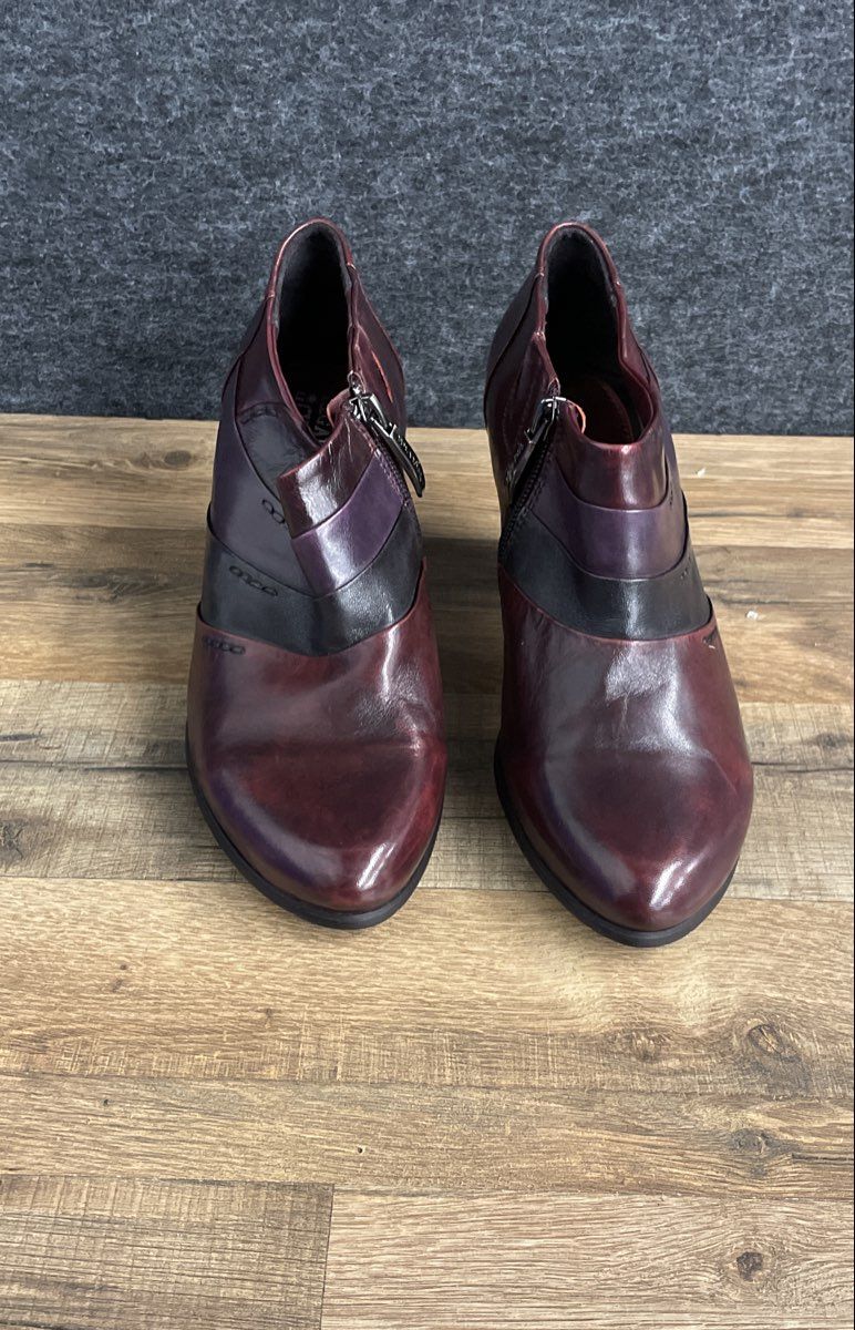 Regarde Le Ciel Burgundy Plum Multi Leather Heeled Ankle Boots Size 37