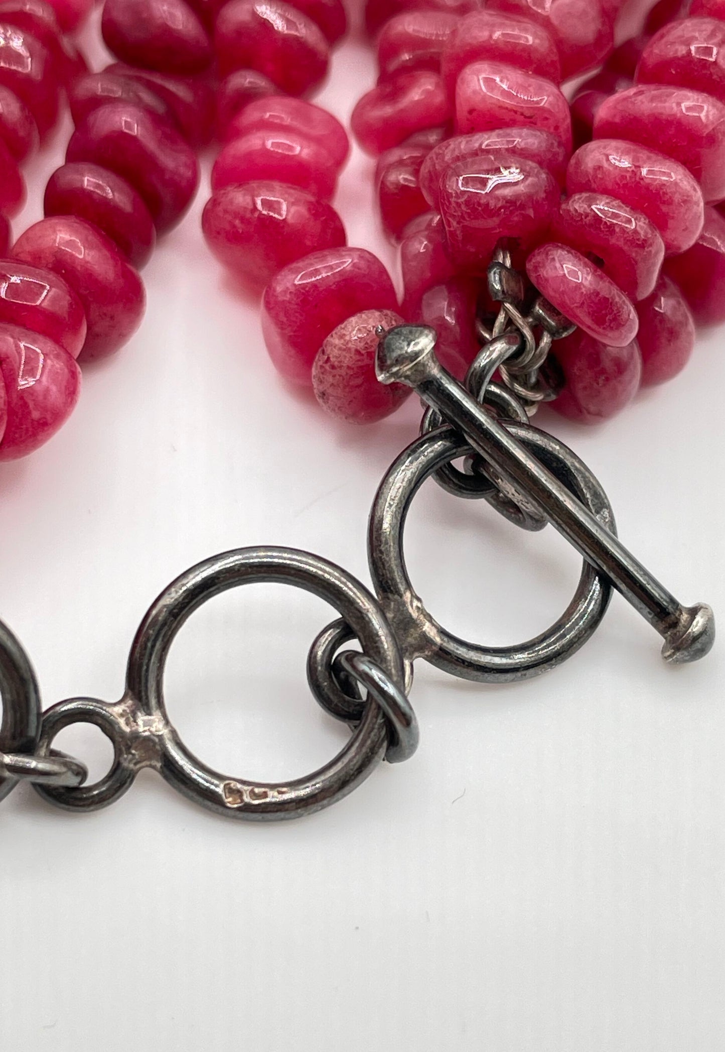 Multi-Strand Red Glass Rondelle Bead Necklace w/ 925 Sterling Silver Clasp 155g
