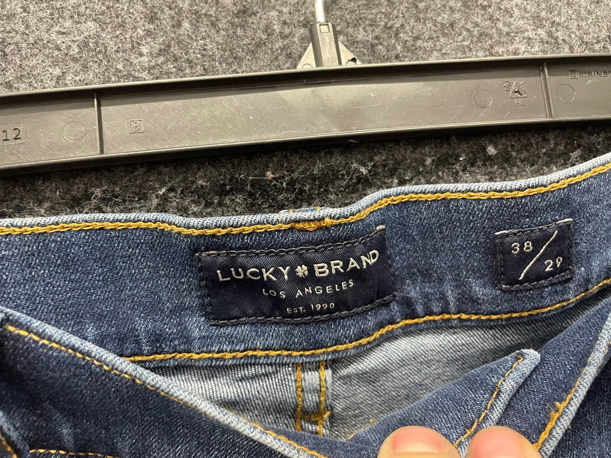 Lucky Brand Men's Blue Jeans Faded Whiskered Straight Leg Denims Sz 38x29