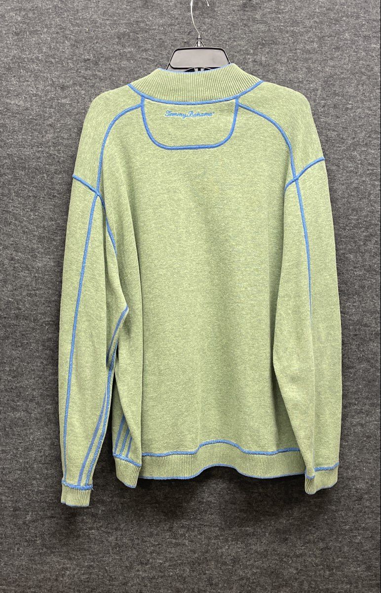 Tommy Bahama Green Blue Contrast Stitch 1/4 Zip Pullover Sweater Men's Size L