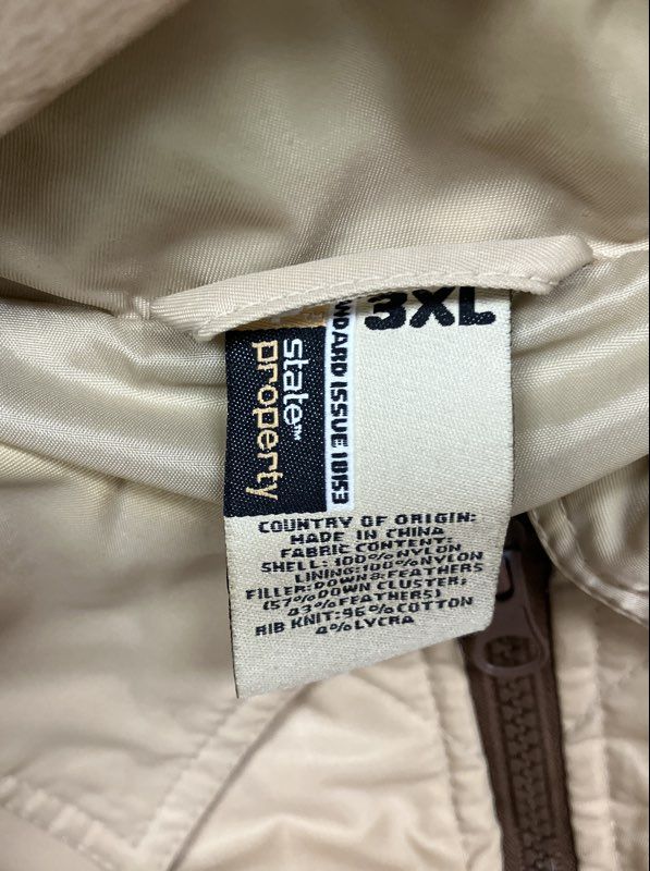 Vintage 2000s State Property Quilted Down Puffer Jacket Tan Hip Hop Sz 3XL
