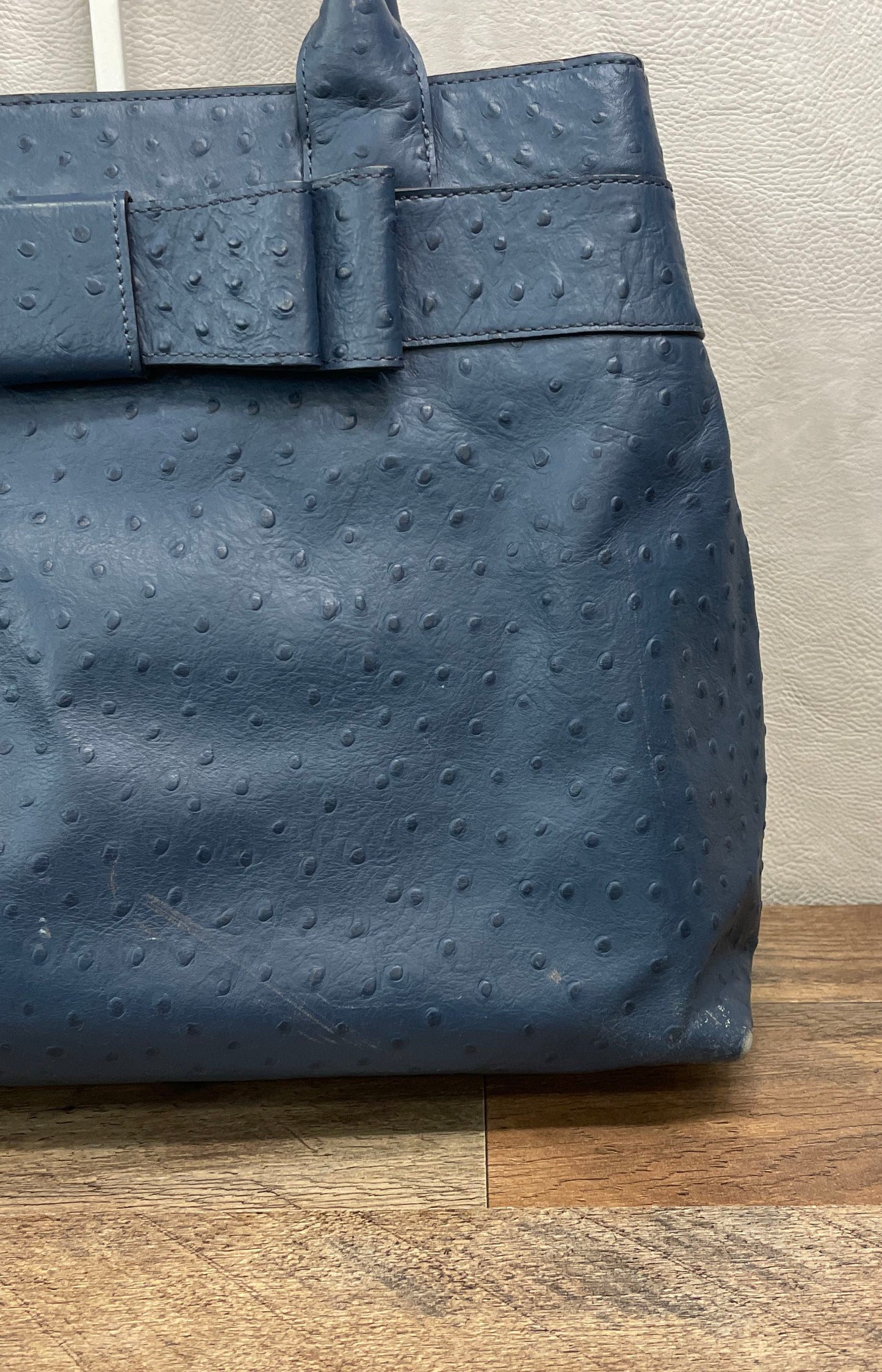 Kate Spade Blue Ostrich Embossed Leather Bow Tote Bag Large