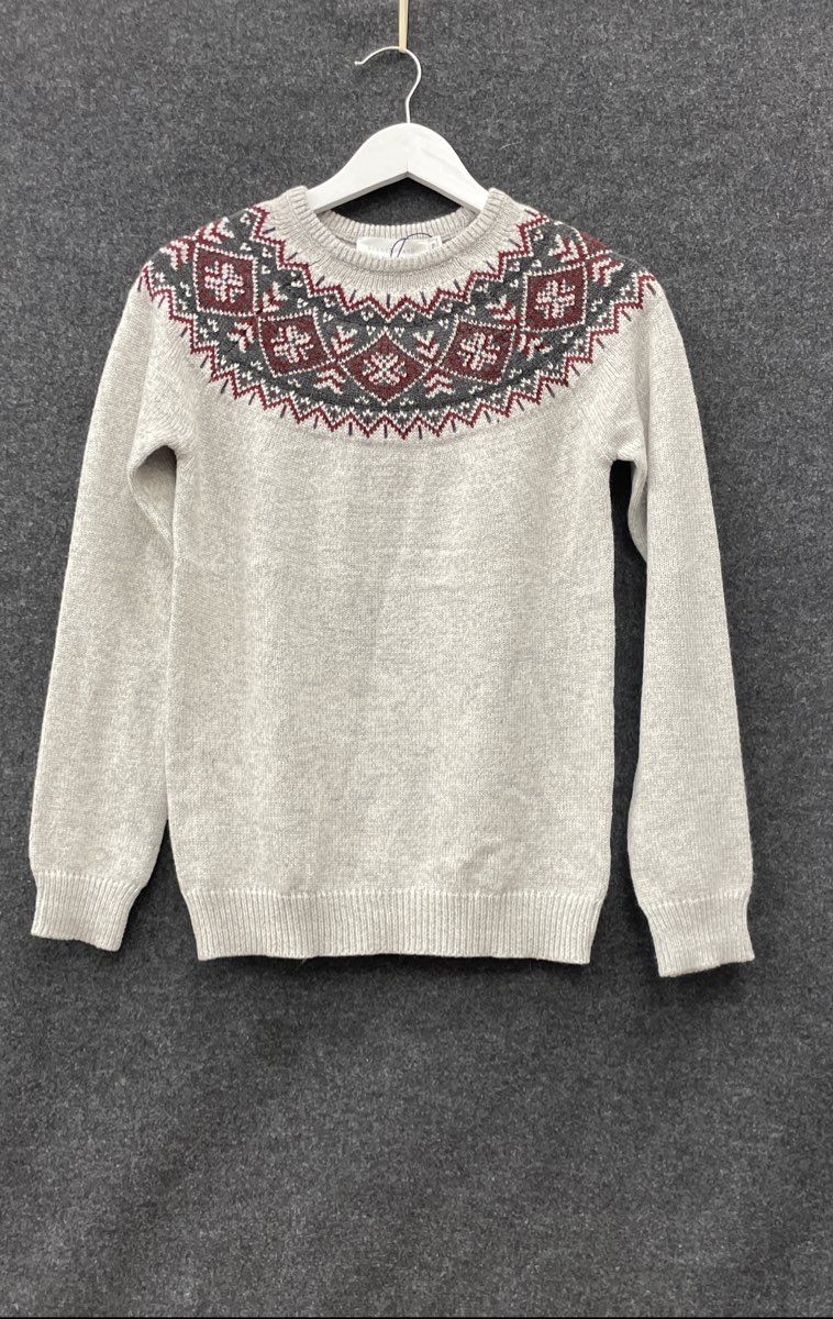 Scene & Heard Youth Fair Isle Yoke Sweater Heathered Gray Ivory NWT Sz 14/16