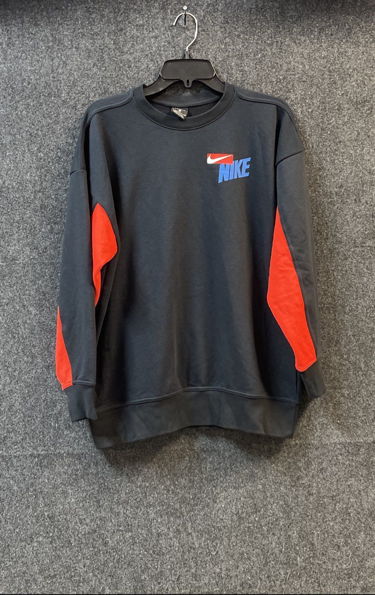 Nike Men's Black Dri-FIT Long Sleeve Sweatshirt Red Colorblock Logo Sz S