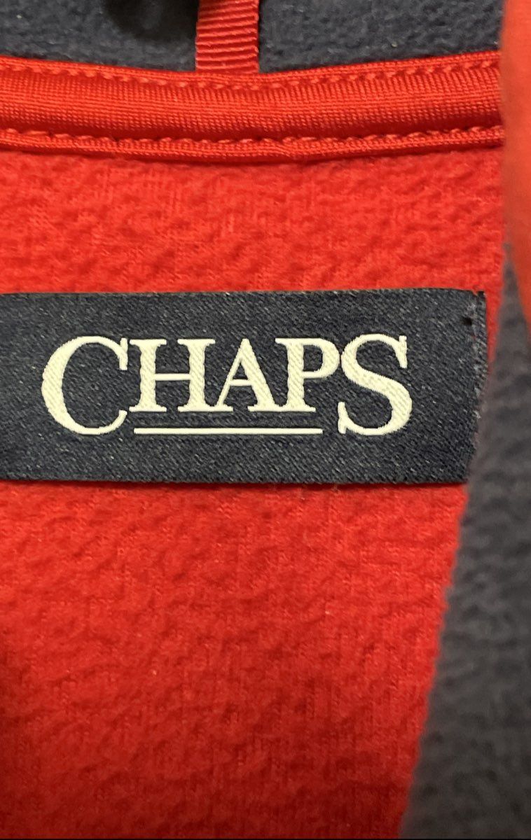 Chaps Men's Red Full Zip Fleece Vest Colorblock Yoke Pockets Size L