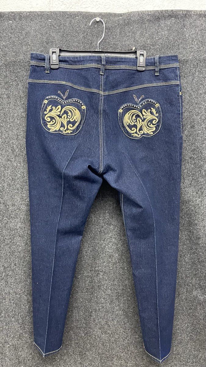 Vintage Y2K Apple Bottoms Women's Blue Embroidered Tapered Jeans Sz 20
