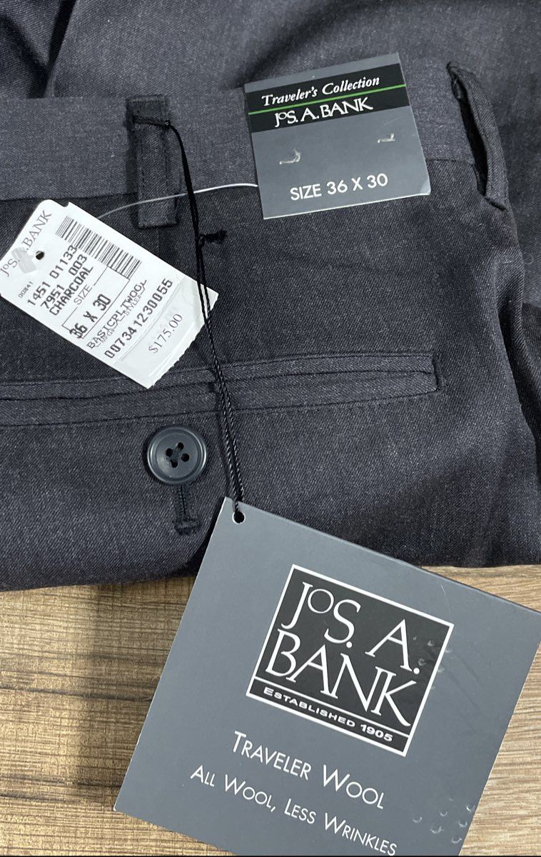 Jos. A. Bank Men's Traveler Wool Pleated Cuffed Pants Black Sz 36x30 NWT