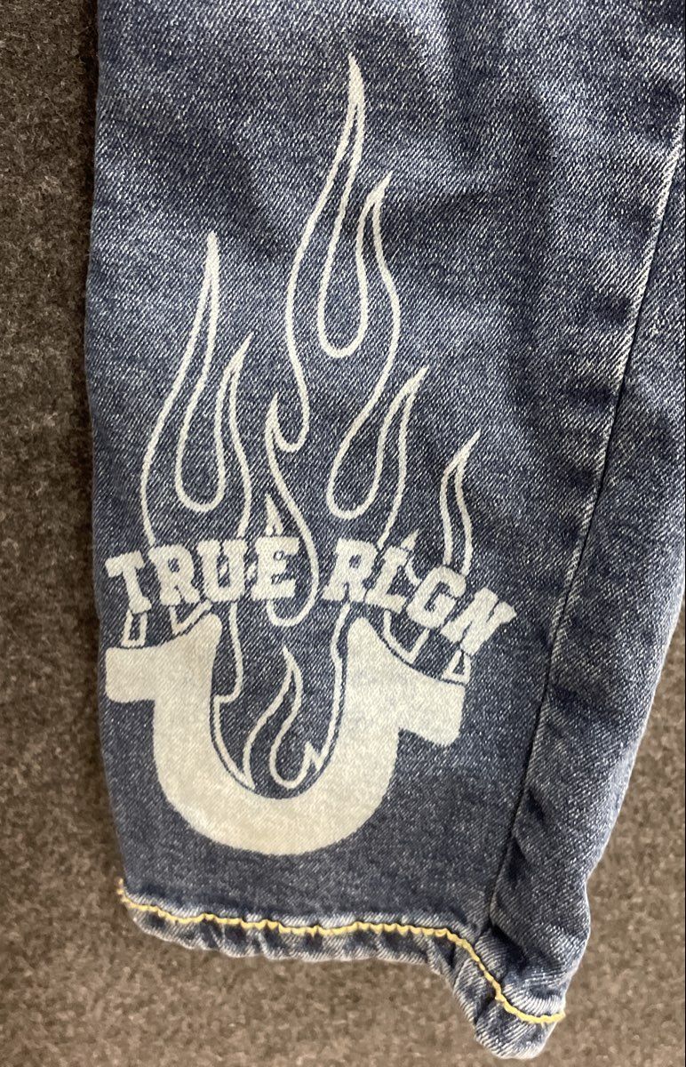 True Religion Boys Ricky Relaxed Straight Blue Jeans Flame Graphic Sz 8