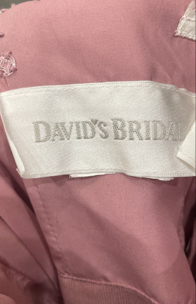 David's Bridal Women's Pink One Shoulder Beaded Ruched Evening Gown Dress