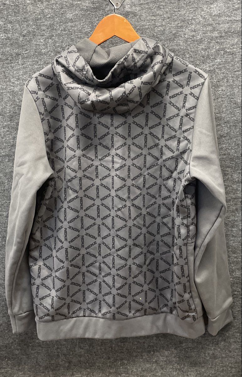 Nike Men's Grey Therma-FIT Allover Logo Print Fleece Hoodie Pullover Sz M