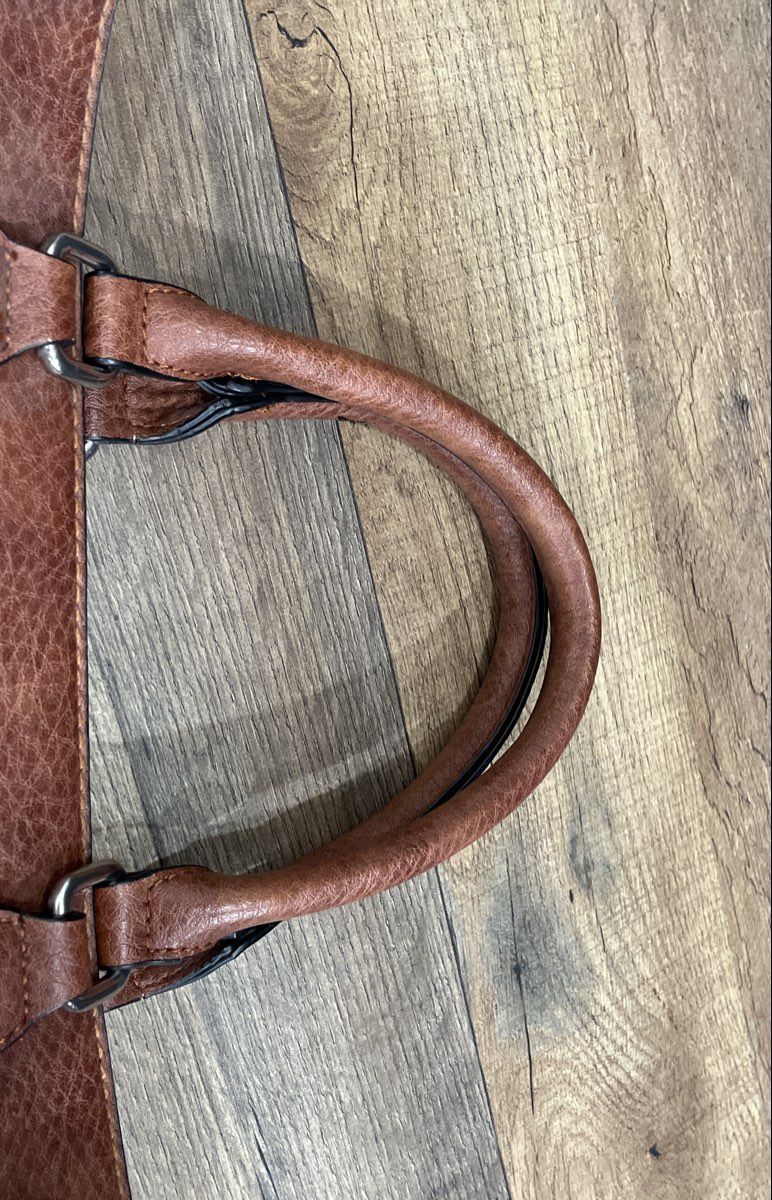 Lady Conceal Brown Leather Satchel Handbag Laced Trim Multi-Pocket