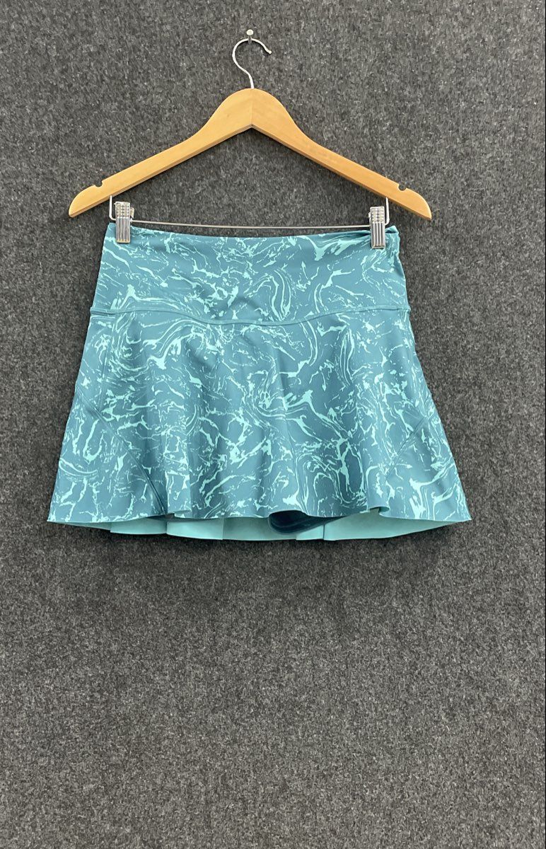 Athleta Women's Ace Printed Tennis Skort 13.5" Teal Marble Pleated Skirt Sz S