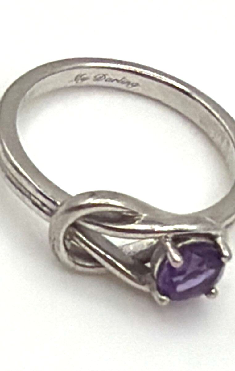 925 Sterling Silver Solitaire Amethyst Infinity Knot Ring 2.8g