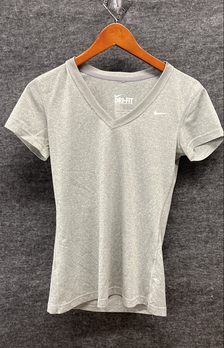 Nike Women's V-Neck T-Shirt Grey Heather Dri-FIT Athletic Short Sleeve Sz XS