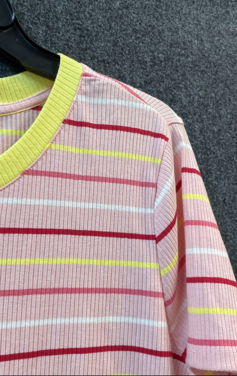 Style & Co Women's Softball Tee Pink Multicolor Ribbed Striped Size 3X NWT