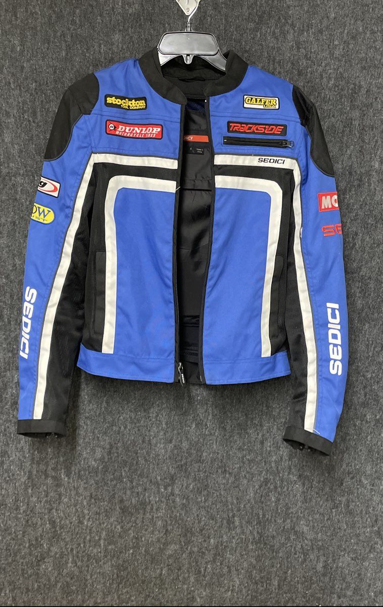 Sedici Podio 2 Men's Blue Black Mesh Motorcycle Jacket Sponsor Logos Sz S