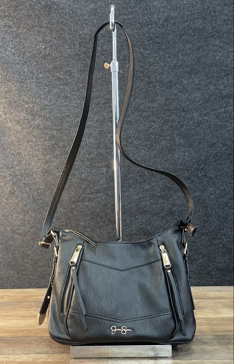 Jessica Simpson Black Faux Leather Shoulder Bag Crossbody Gold Hardware