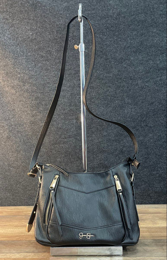 Jessica Simpson Black Faux Leather Shoulder Bag Crossbody Gold Hardware