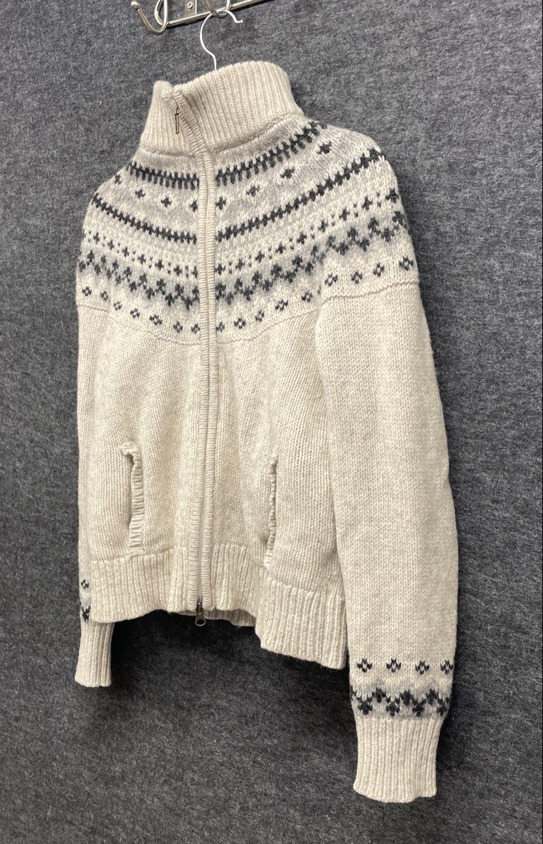 L.L. Bean Women's Fair Isle Full Zip Sweater Cardigan Cream Nordic Yoke Sz S