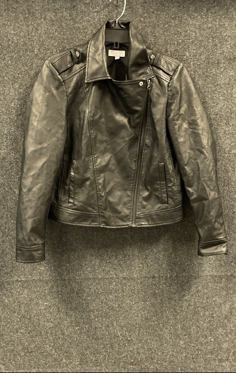 Sofia Jeans Women's Black Faux Leather Asymmetrical Zip Moto Jacket Sz M