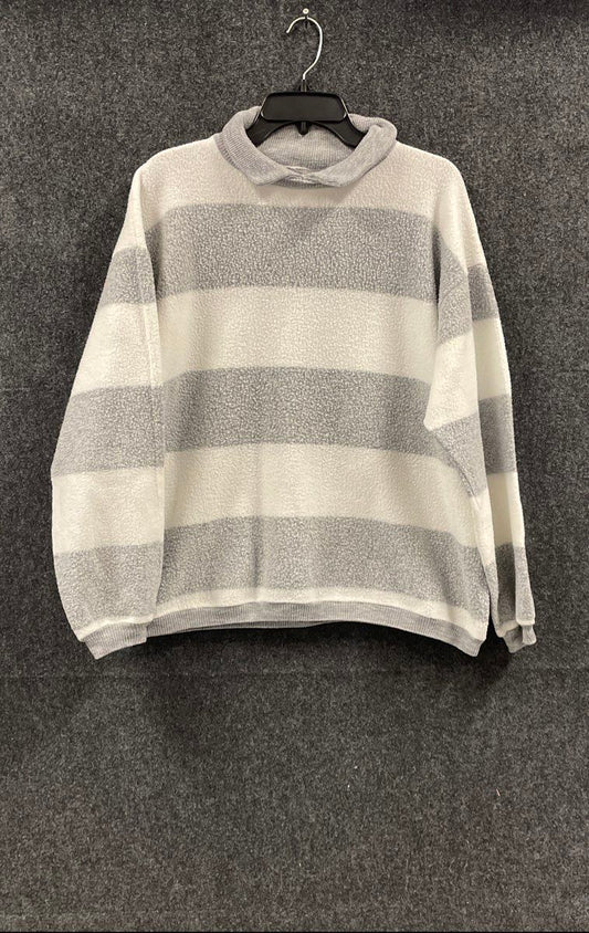 Raudy Hall Women's Vintage 90s Fleece Pullover Sweater Gray White Striped Sz L