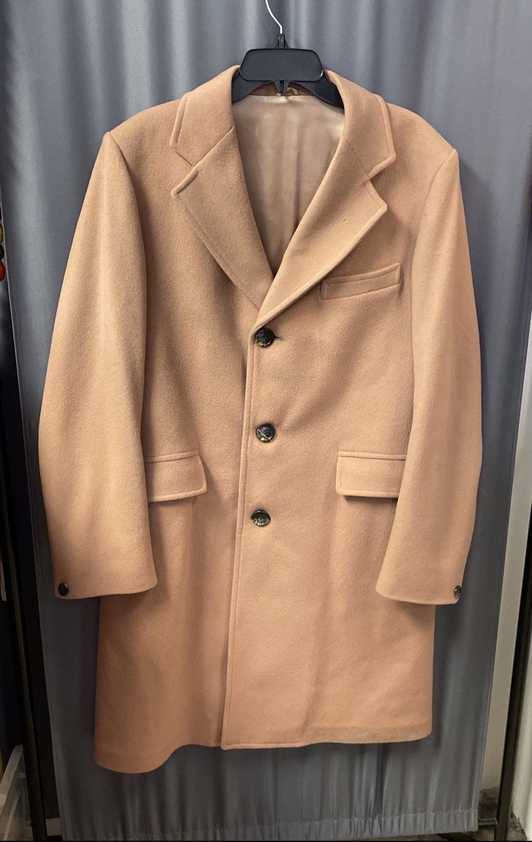 Vintage 80s The Alfresco Sportsman Men's Camel Pure Wool Overcoat Sz 42R