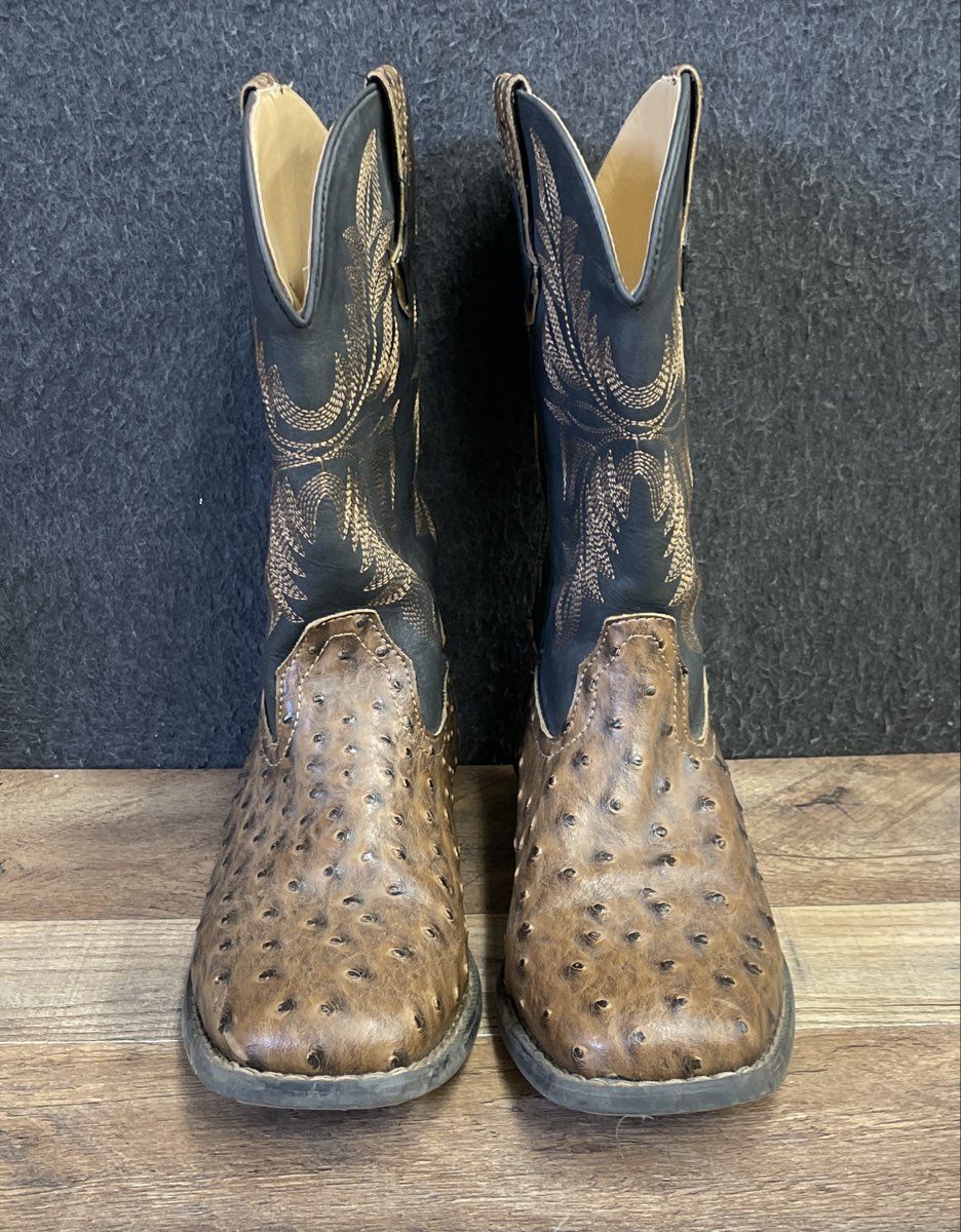 Roper Big Kids Faux Ostrich Print Western Cowboy Boots Brown Black Size 6