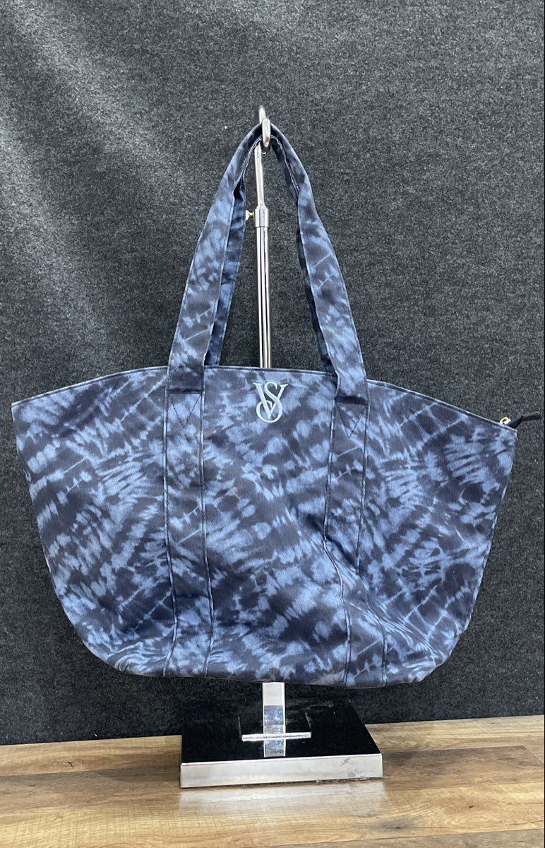 Victoria's Secret Blue Black Tie Dye Canvas Large Tote Bag 2023 Handbag
