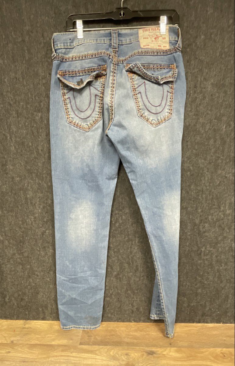 True Religion Men's Rocco Relaxed Skinny Jeans Light Wash Flap Pocket Sz 31