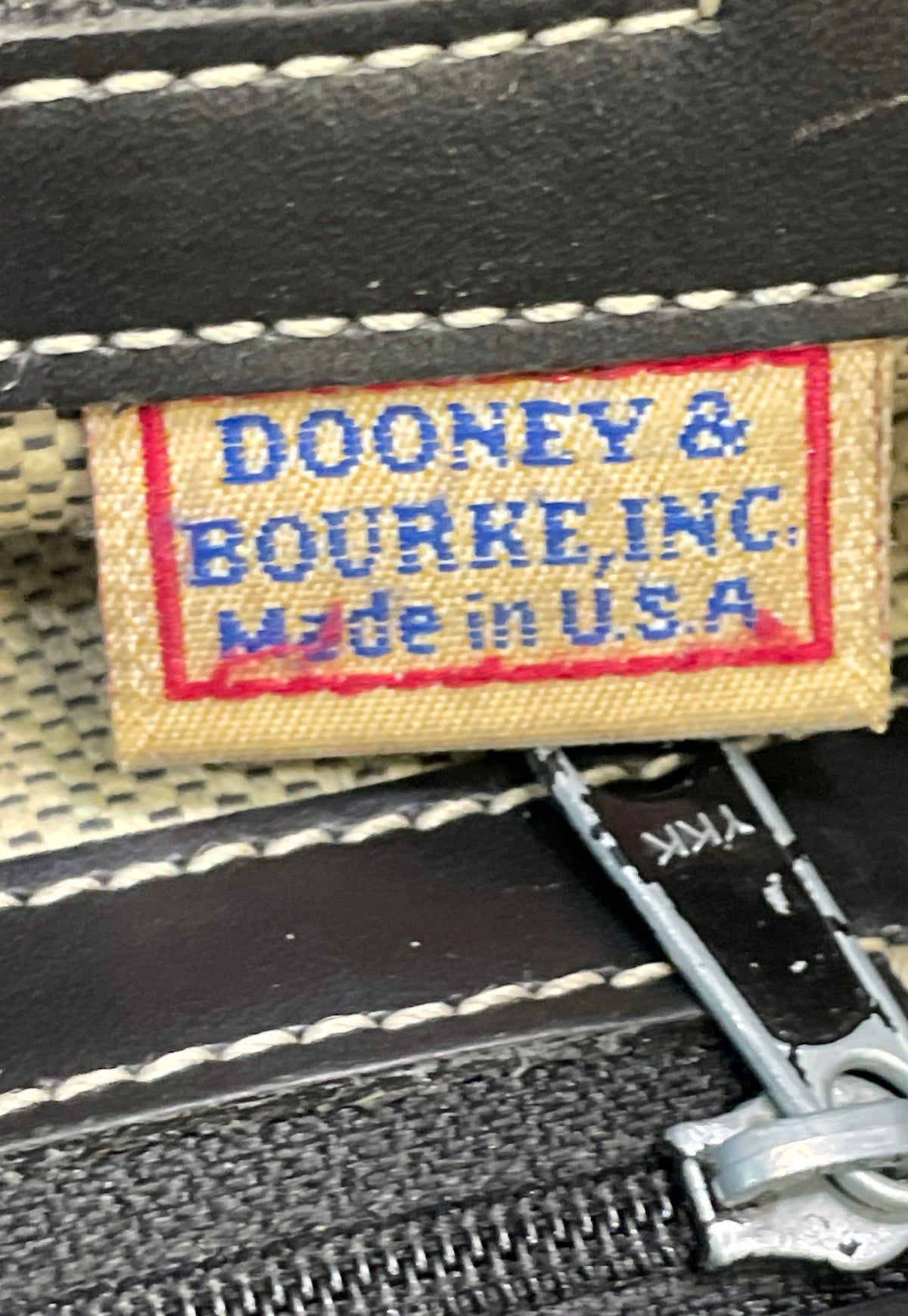 Vintage Dooney & Bourke Black Monogram Fabric Leather Tote Bag Silver Hardware